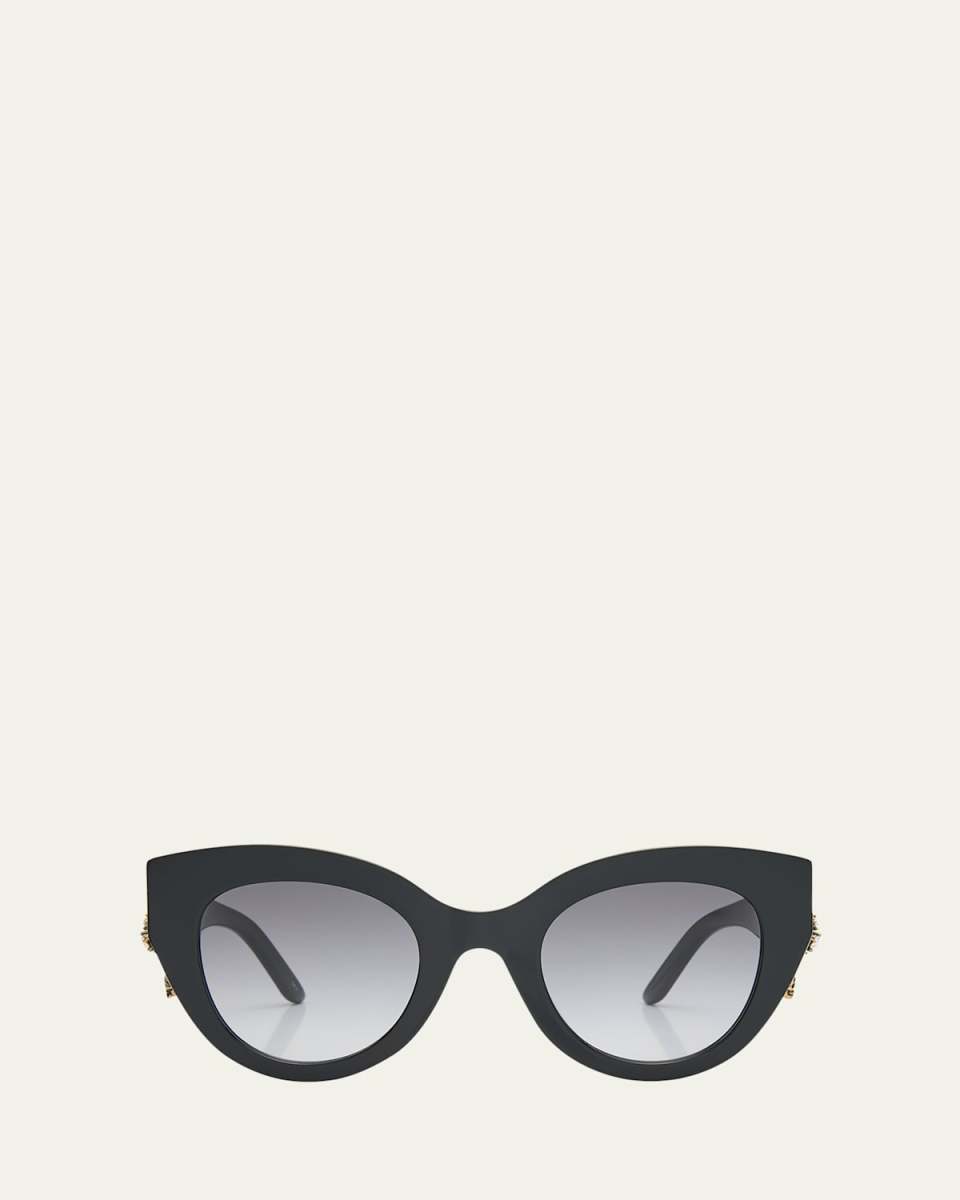 Acetate Round Sunglasses w/ Crystal Skull Detail